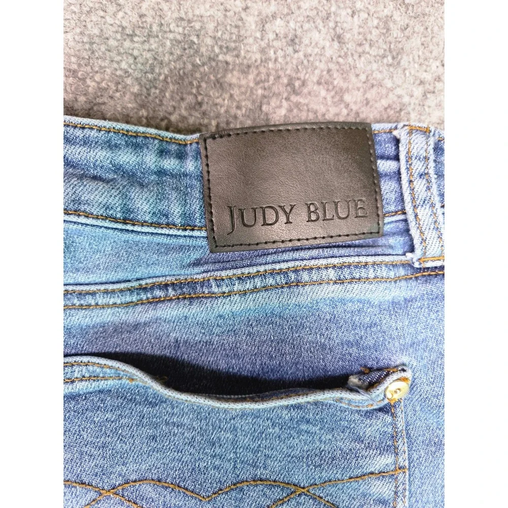 Judy Blue Jeans Womens 33 Blue High Rise Front Patch Pocket Tapered Leg Denim